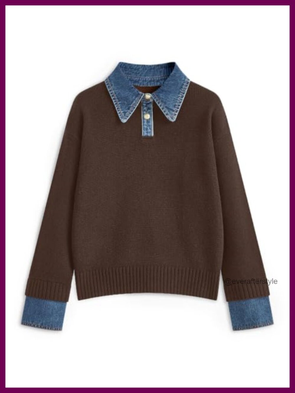 Oversized Denim Collar Polo Sweater Cozy Knit Pullover Fall Layer